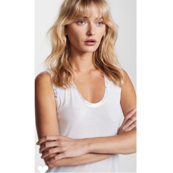 Zadig and Voltaire Shirt Tam Gold Tank Top Hand Painted Modal White Sz S NEW - Picture 3 of 14